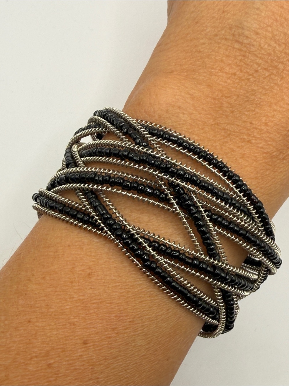 Vintage Native American Style Black Silver Tone Large Cuff Bangle Bracelet